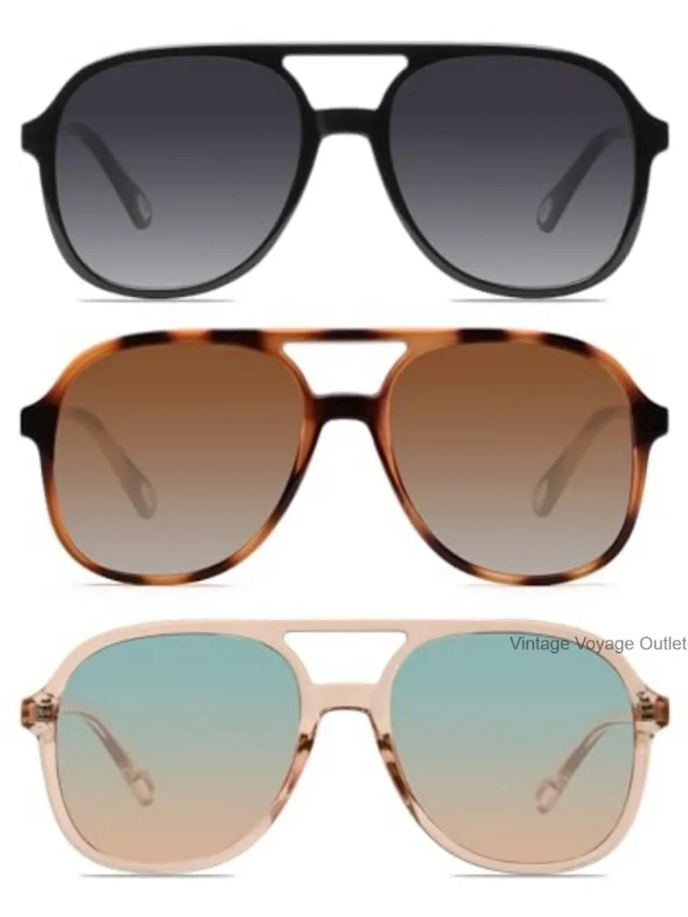 Retro Double Bridge Square Aviator Sunglasses UV400 Protection 3 Pack